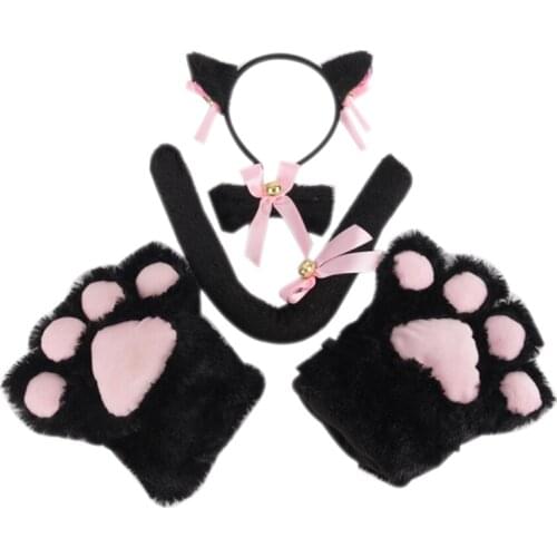 5pcs/set Cat Cosplay Costume Cat Tail Ears Collar Paws Gloves Set Cute