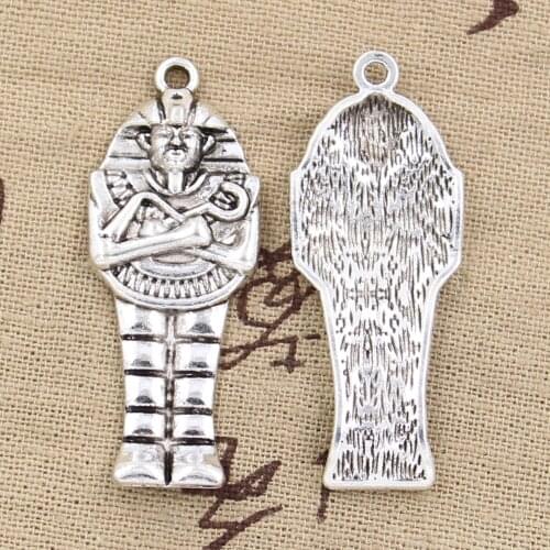 6pcs Charms Egyptian Mummy Sarcophagus 45x18mm Antique Bronze Silver Color Pendant DIY Making Findings Handmade Tibetan Jewelry