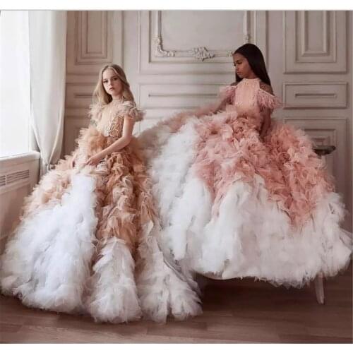 Ruffles white and pink princess girls dresses flower girls dresses for wedding girl birthday party dresses celebration ball gown