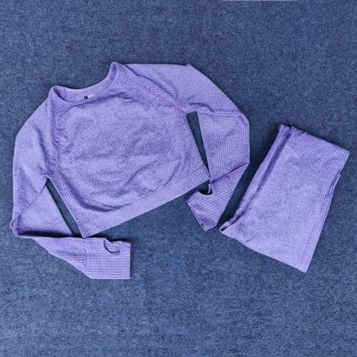 Seamless Yoga Set Women Gym Clothing Fitness Long Sleeve Crop Top+High Waist Workout Leggings Sports Suit