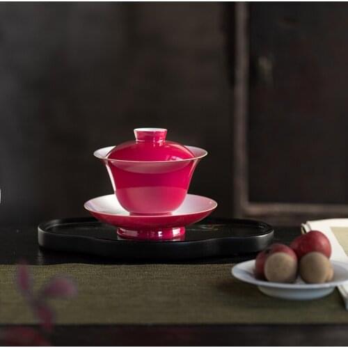 Carmine covered bowl solid color hand-painted but not hot