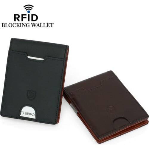 DKER RFID Mens First Layer Leather Dollar Clip Wallet Hot Leather Card Holder Wallet Order