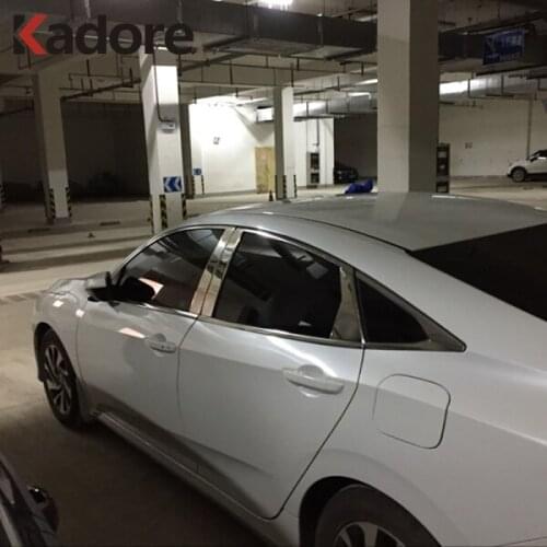 For Honda Civic 2016 2017 2018 10th Sedan Stainless Window Chrome Pillar Posts Cover Trim Molding Garnish 8pcs