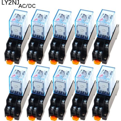 10 Set LY2NJ HH62P HHC68A-2Z Electronic Micro Electromagnetic Relay 10A 8PIN Coil DPDT With Socket Base DC12V,24V AC110,220V