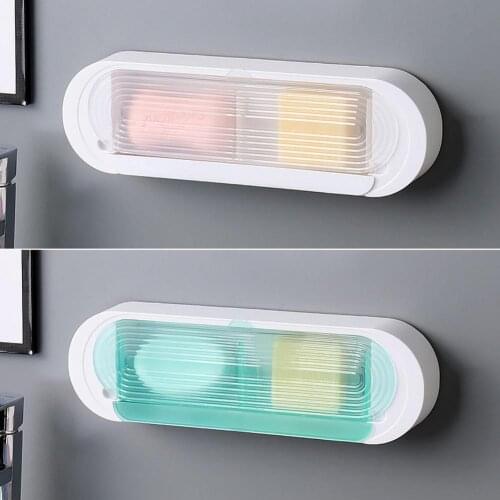 No Drilling Soap Drain Box Double-Compartment Flip-Top Box Non-perforated Protable Soap Drain Case For Home Bathroom Storage