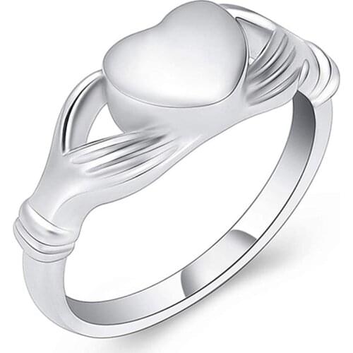 Personality Silver Color Hand with Heart Women Rings Simple Couple Rings for Men Jewelry Friendship Anniversary Gift