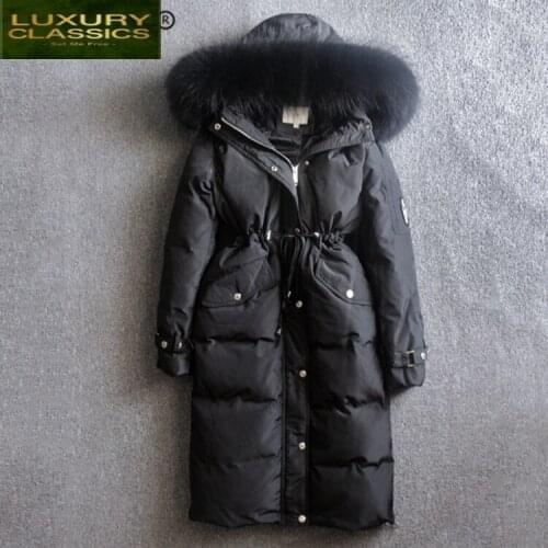 Down Jacket Woman Winter Hooded Slim Long Down Coats Female White Duck Down Parka Real Large Fur Ladies Clothes SQ-1518