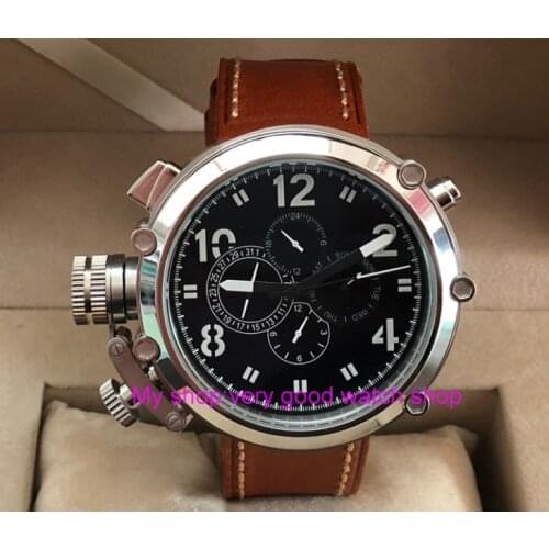 50mm parnis black dial Left hand type Automatic Self-Wind movement multi-function luminous Mens watches pa64-p8