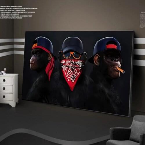 Funny Monkeys with Hat Wall Painting Canvas Art Posters and Prints Smoking Orangutan Picture for Modern Living Room Home Decor