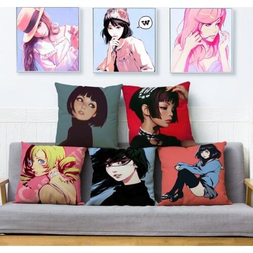 Russian Ilya Kuvshinov Cute Girl Print Pillow Cover 45*45 Throw Pillows Cases Linen Cushion Cover Sofa Home Decor Cushion Covers