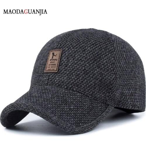New Older Warm Cap Baseball Caps Autumn Winter Casual Cotton Hat Solid Color Peaked Cap Hat Embroidery Fitted Snapback Caps