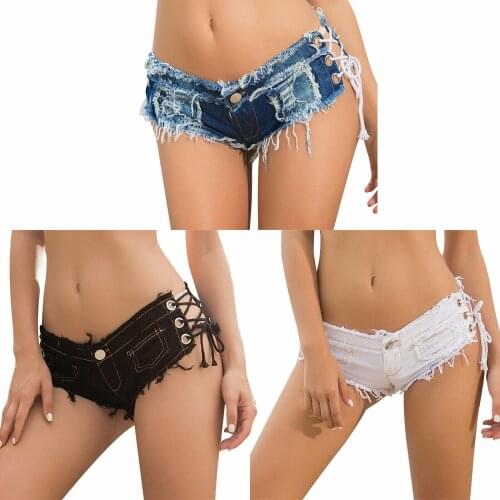 New Summer Womens Lace-up Mini Hot Pants Jeans denim Micro Shorts Denim Skinny Low Waist Sexy Clubwear For Female