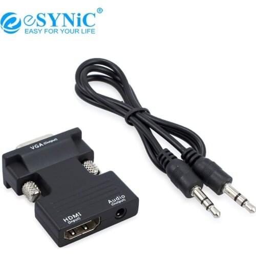eSYNiC 1080P HDMI-compatible Female To VGA Male Converter With 3.5mm Stereo Audio Cable Adapter Digital To VGA Analog Signal