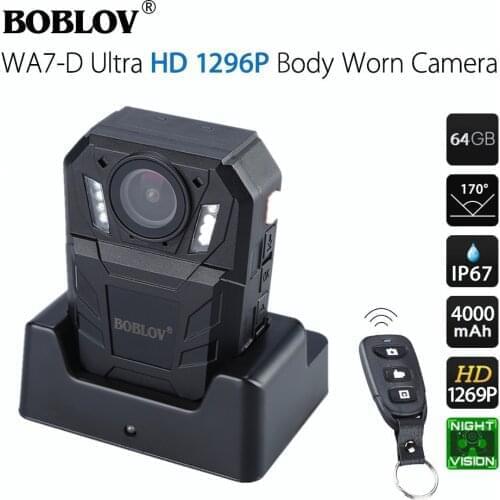 BOBLOV WA7-D Body Worn Mini Camera Police HD 1296P Wearable Camera DVR Video Recorder Remote Control Police Camera W/Charge Dock