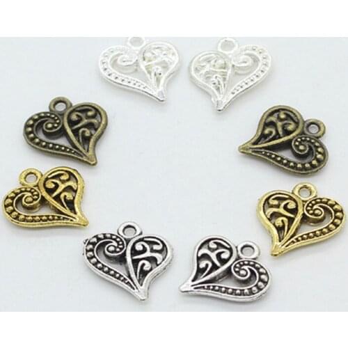 REGELIN 15*14mm 50pcs Antique gold color /Bronze Hearts Love Shape Charms Small Metal Leaf DIY Jewelry Findings Accessories