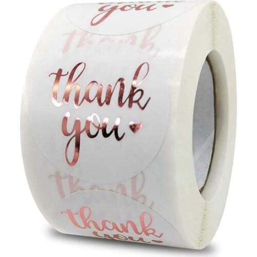 LBER 500 Pieces of 1.5 Inch Thank You Rose Gold Sticker Rolls, Used for Wedding, Birthday, and Party Gift Packaging Bags