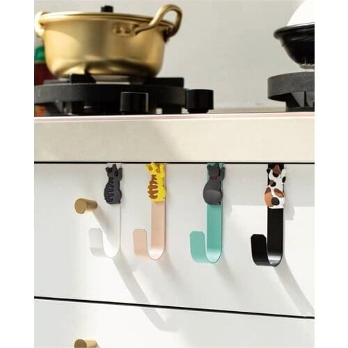 Self Adhesive Wall Hooks Cat Pattern Hangers For Bathroom Kitchen Stick On Wall Door Cloth Towel Racks Door Hanger Towel Hanger