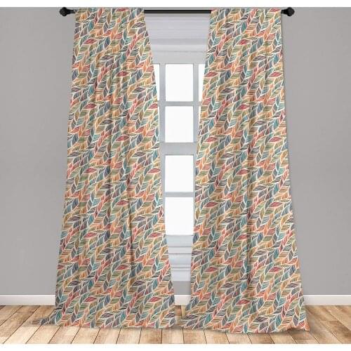 Boho Curtains Abstract Feather Wave with Retro Look and Colorful Short Lines Curves Window Treatments for Living Room Bedroom