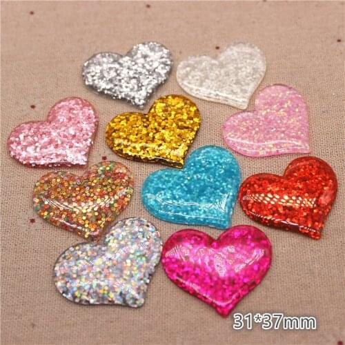 Mix Colors Resin Shiny Heart Flatback Cabochon Home Decoration Charm Craft DIY Accessories,31*37mm