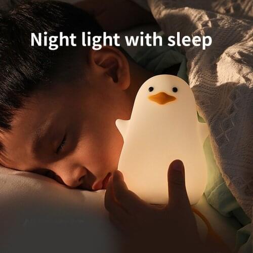 Animal Duck LED Night Lamp with Bracket Lovely Cartoon Night Light Silicone Soft Touch Sensor Baby Kid Home Decor Fixture