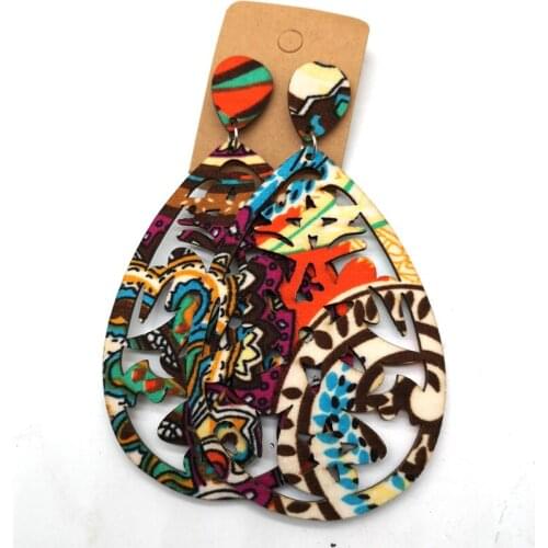 Fabric with Wood Wooden Earrings can mixed 5 colors