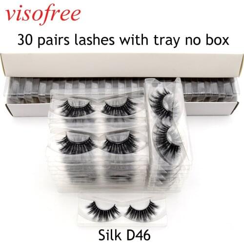 Visofree 30 Pairs/lot 3D Mink Lashes No Box Silk False Eyelashes Dramatic Fake Mink Lashes Makeup Eyelash Extension Silk-D46