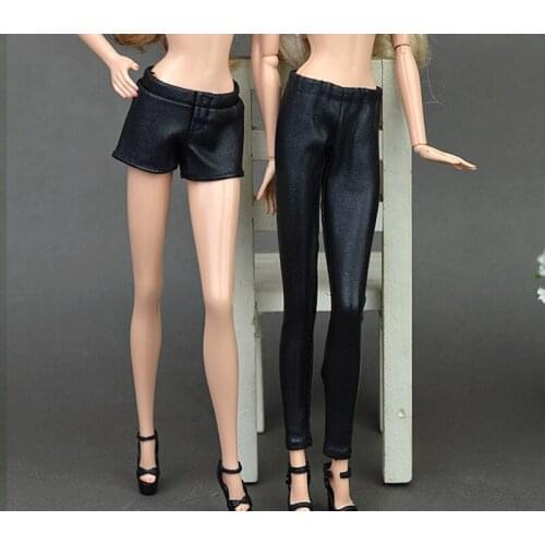 High Quality Elastic Black Leather Bottoms Pants Trousers For Barbie Doll Clothes Fashion Outfit For 1/6 BJD Dolls Accessories