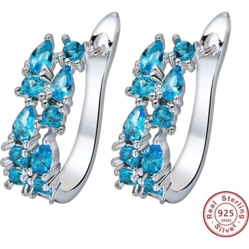 Luxury Sterling Sliver Color Stud Earrings Flash Blue AAA CZ Zircon Ear Studs 3 Colors Earrings for Women Pendientes Brincos