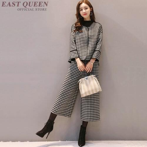 Womens two piece sets 2018 tartan clothing female pant suit ladies pantsuit plaid trousers AA3138 Y