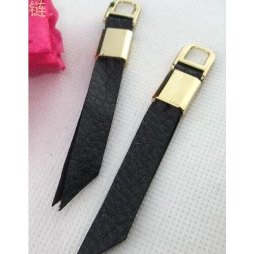 10pcs leather Zipper Pull with gold metal decor* Zip Puller*Zip Fastener*zip slider*zipper replacement black free shipping