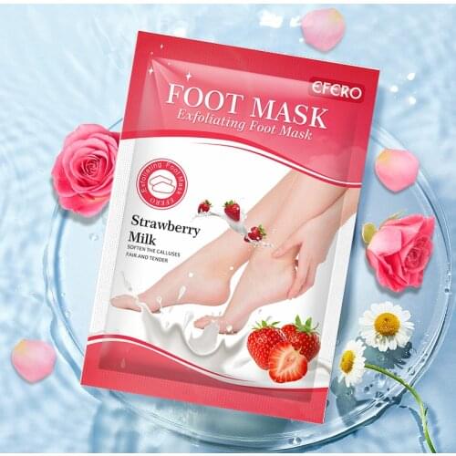 2Pair Strawberry Milk Foot Mask Exfoliating Socks for Pedicure Foot Spa Bath Mask Peeling Scrub Foot Patch Dead Skin Remover