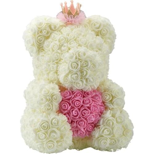 40 CM teddy rose bear with crown Bear of Roses Artificial Flower Wedding Mother Day Gift for Women Valentine Gift