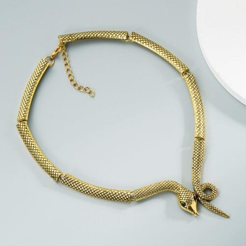 Vintage Punk Snake Choker Statement Necklace Golden Color Unquie Men Women Neck Jewelry Statement Pouplar Necklace Wholesale