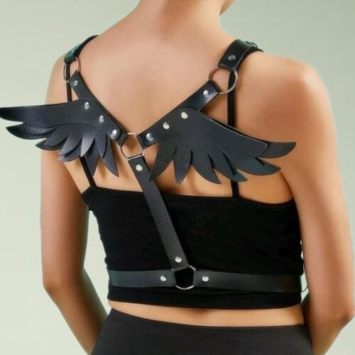 B.CYQZ Pastel Goth Body Harness Leather Angle Wing Punk Bondage Belt Gothic Garters Womens Waistband Festival Clothing Rave Top