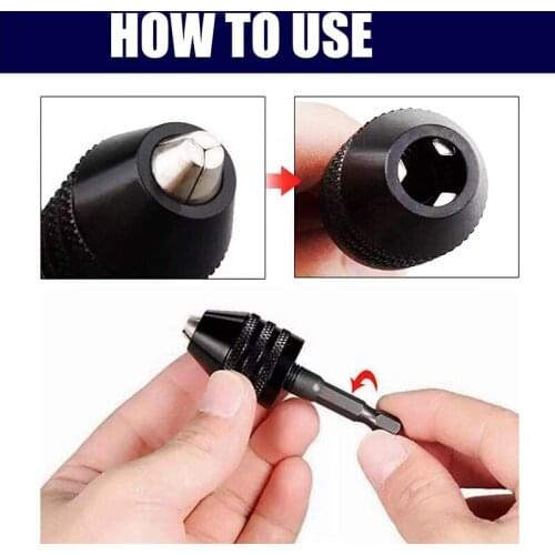 Keyless Drill Chuck 1/4” Hex Shank Quick Change Adapter Power Screwdriver to Drill Converter