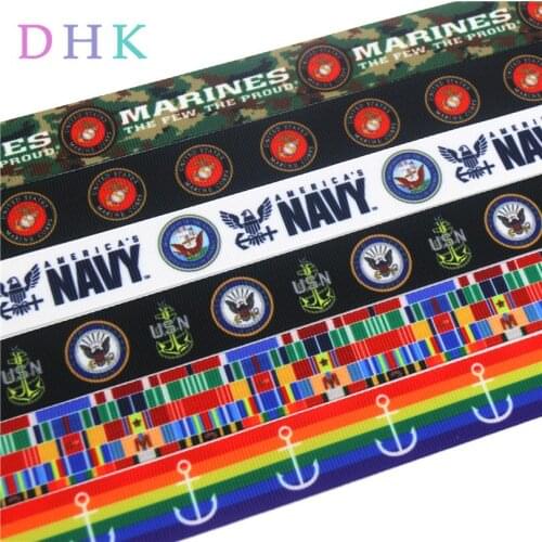 DHK 7/8'' Free shipping US NAVY marines anchor label printed grosgrain ribbon Accessory hairbow headwear decoration 22mm S787