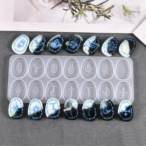 Runes Board Keychain Pendant Resin Mold Oval Shaped Mysterious Necklace Charms DIY Epoxy Resin Craft Silicone Molds