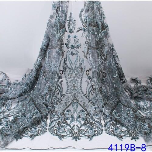 XIYA Exclusive African Lace Fabric 5 Yards Quality Embroidery Nigerian Robe Sewing Material Handcut Sequin Lace Fabric 4119B