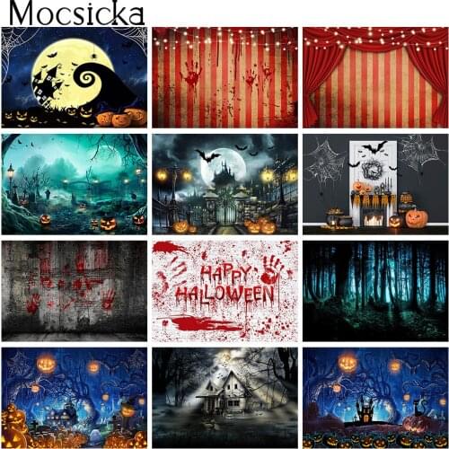 Halloween Pumpkin Backdrop for Photography Scary castle Blood handprint Newborn Kids Birthday Portrait Photo Background Props