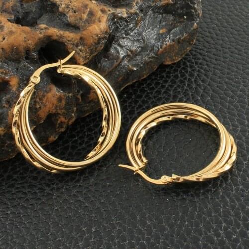 Newest Gold Color Fashion Stainless Steel Jewelry Simple Hoop Earrings Personality Bijoux En Acier Inoxydable Femme EFGZCDEP