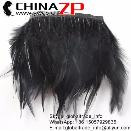 CHINAZP Factory Wholesale 10yards/lot Good Quality Dyed Black Chicken Rooster Saddle Feathers Trim Fringe