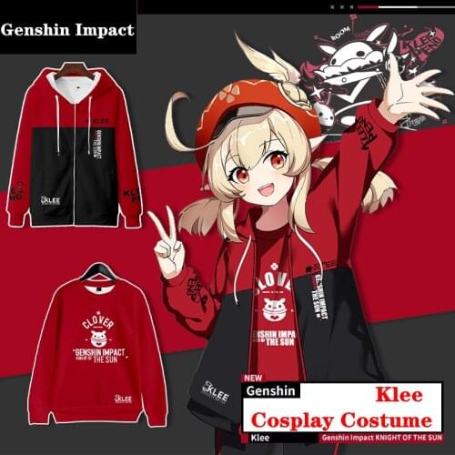Klee Cosplay Costume Hot Game Genshin Impact Hooded Sweatshirt Anime Sports Jacket Project Print Pants Velvet Top Adult Kids Set