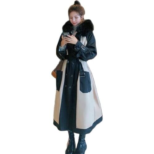 Women Wwinter Mid-Length Hong Kong Style Parker Cotton Jacket 2021 Female New Style Plus Velvet Padded Trench Buttons CoatA194CH