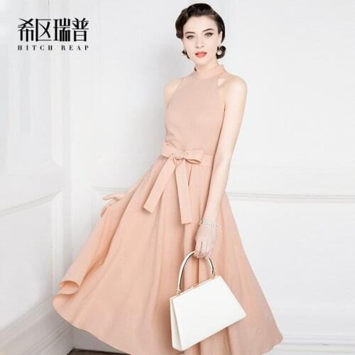 High End Retro French Dress Linen Neck Holiday 2021 Summer New Style Hepburn Style