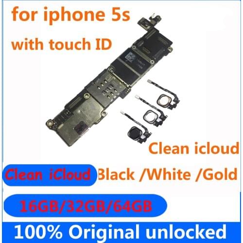 16GB 32GB 64GB Original Unlocked Motherboard for iphone 5s Clean icloud mainboard with / No Touch ID Top quality logic board