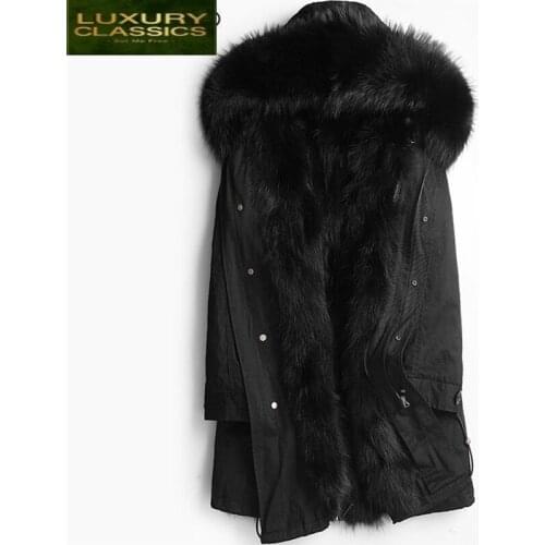 Men Real Fur Coat Winter Warm Raccoon Fur Parka Hooded Midum Long Jacket Thick Real Natural Fur Outwear LWL1113
