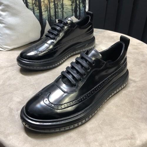 Spring Wedding Brogue Shoes Mens Formal Business Genuine Leather Shoes Autumn New Men Thick Bottom Increase England Dress Shoes