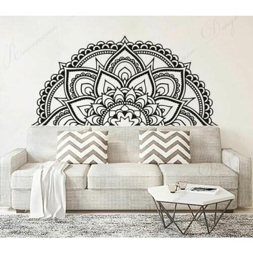 Half Mandala Lotus Flower Wall Sticker Vinyl Home Decor For Living Room Bedroom Background Decals Removable Mural Wallpaper 4193