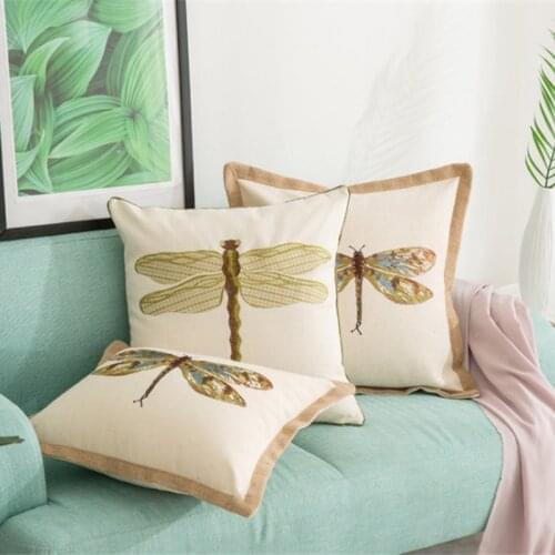 Cushion Cover Embroidery Dragonfly Housse De Coussin Cojines Decorativos Pillow Cover Pillowcase Coussin De Salon Almofadas