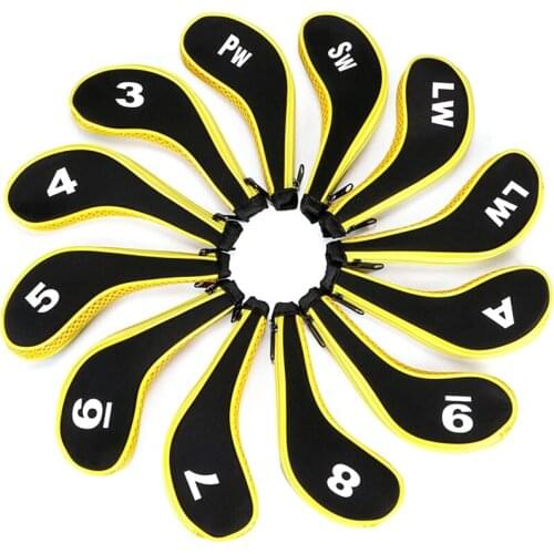 Number Print Golf Club Irons Covers Neoprene Zippered Driver Head Cover with Long Neck-Set of 12